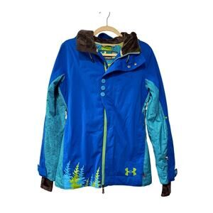 Under Armour S Ski Jacket $199 Waterproof Snowboard Brimmed Hood Bright Blue NEW